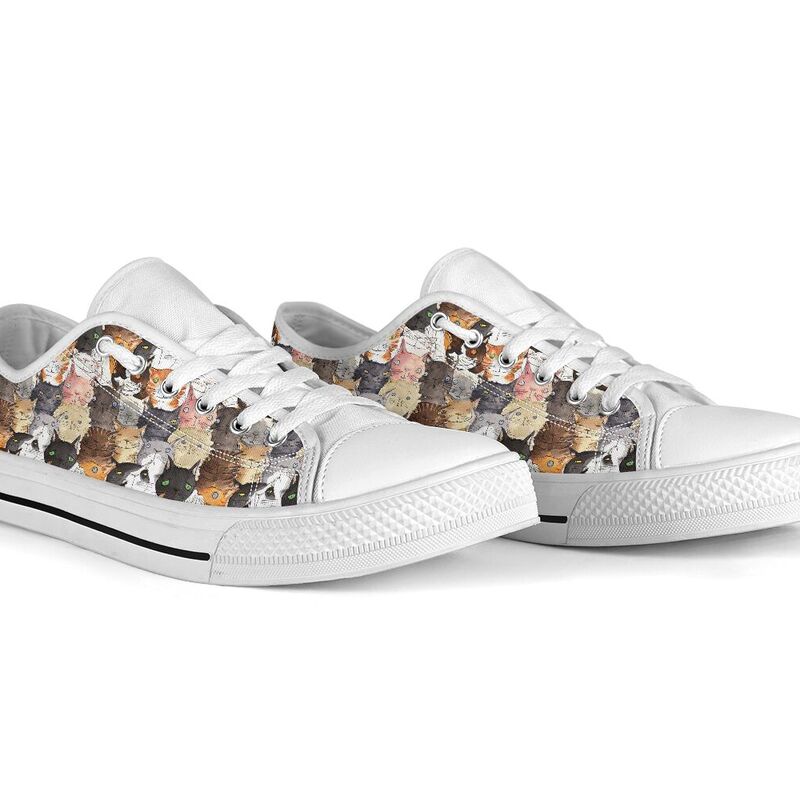 Cat Face Art Watercolor Low Top SKY 367886