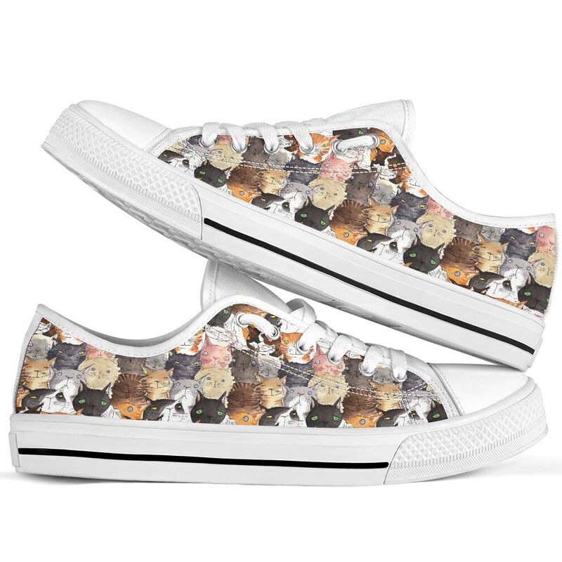 Cat Face Art Watercolor Low Top SKY 367883