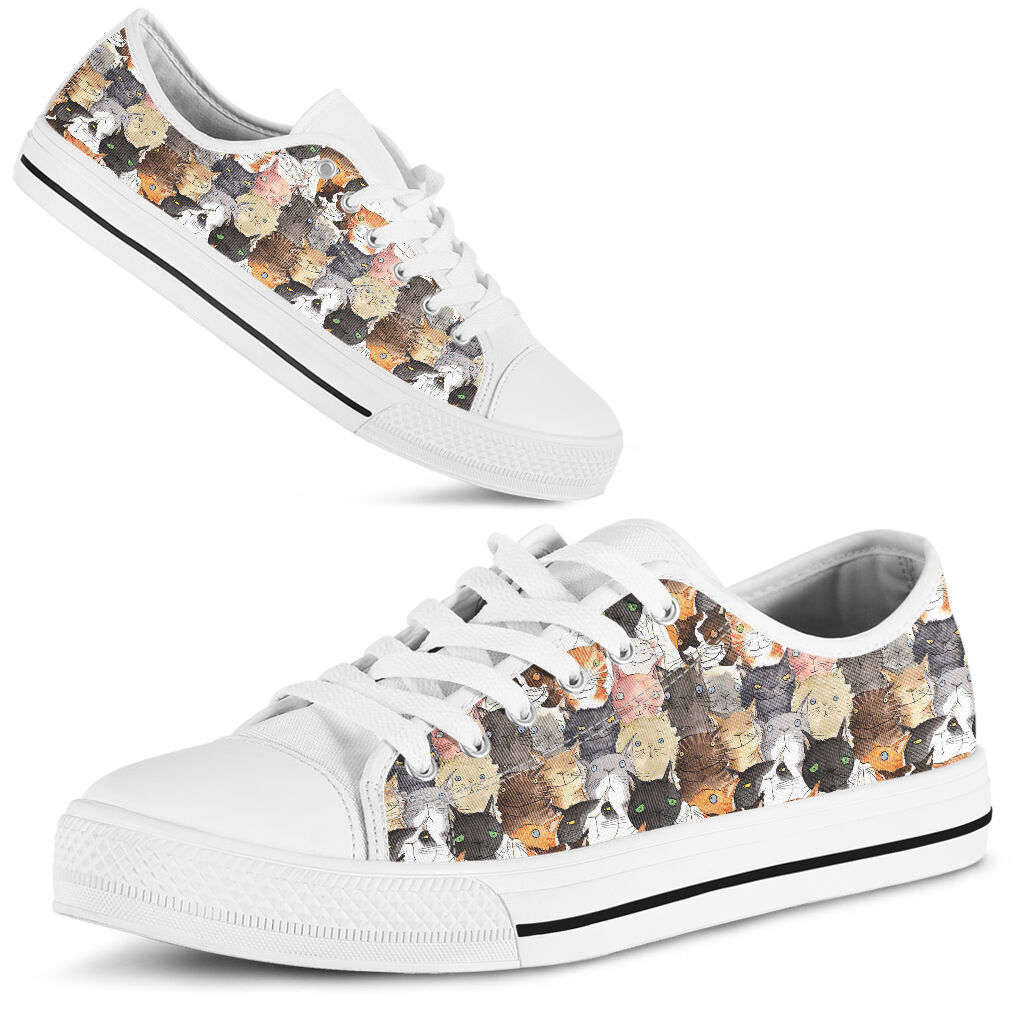Cat Face Art Watercolor Low Top SKY 367881