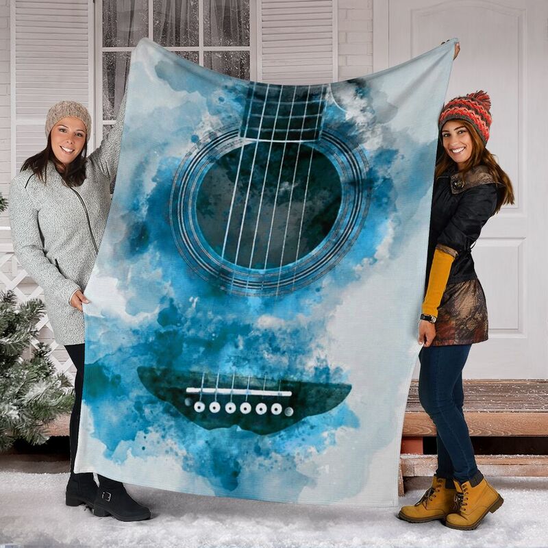 guitar watercolor painting background blanket@_springlifepro_guitar5s75@premium-blanket Guitar Watercolor Painting Background Blanket Fleece Blanket, Personalized Gifts, Custom Blanket 603917