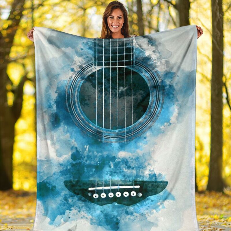 guitar watercolor painting background blanket@_springlifepro_guitar5s75@premium-blanket Guitar Watercolor Painting Background Blanket Fleece Blanket, Personalized Gifts, Custom Blanket 603916