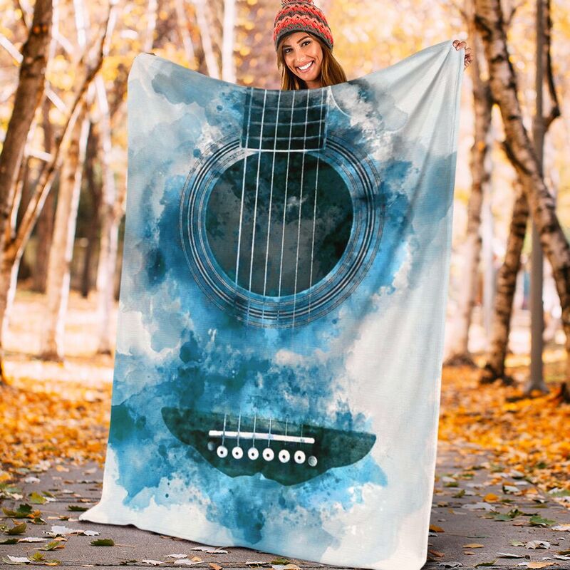 guitar watercolor painting background blanket@_springlifepro_guitar5s75@premium-blanket Guitar Watercolor Painting Background Blanket Fleece Blanket, Personalized Gifts, Custom Blanket 603915