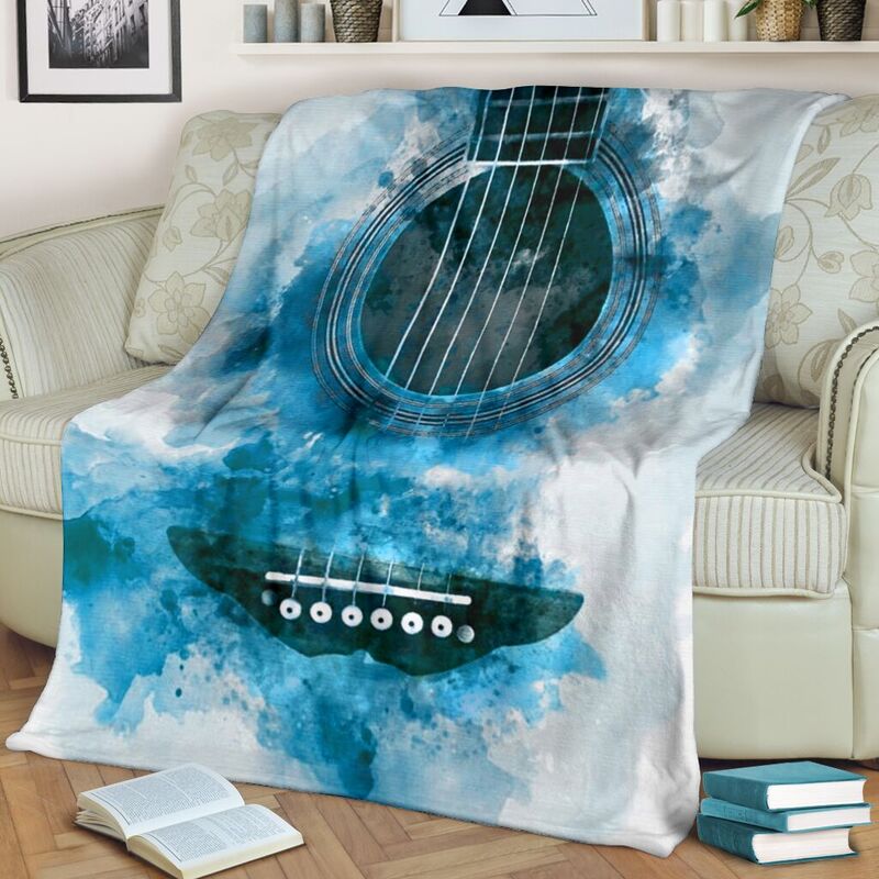 guitar watercolor painting background blanket@_springlifepro_guitar5s75@premium-blanket Guitar Watercolor Painting Background Blanket Fleece Blanket, Personalized Gifts, Custom Blanket 603913