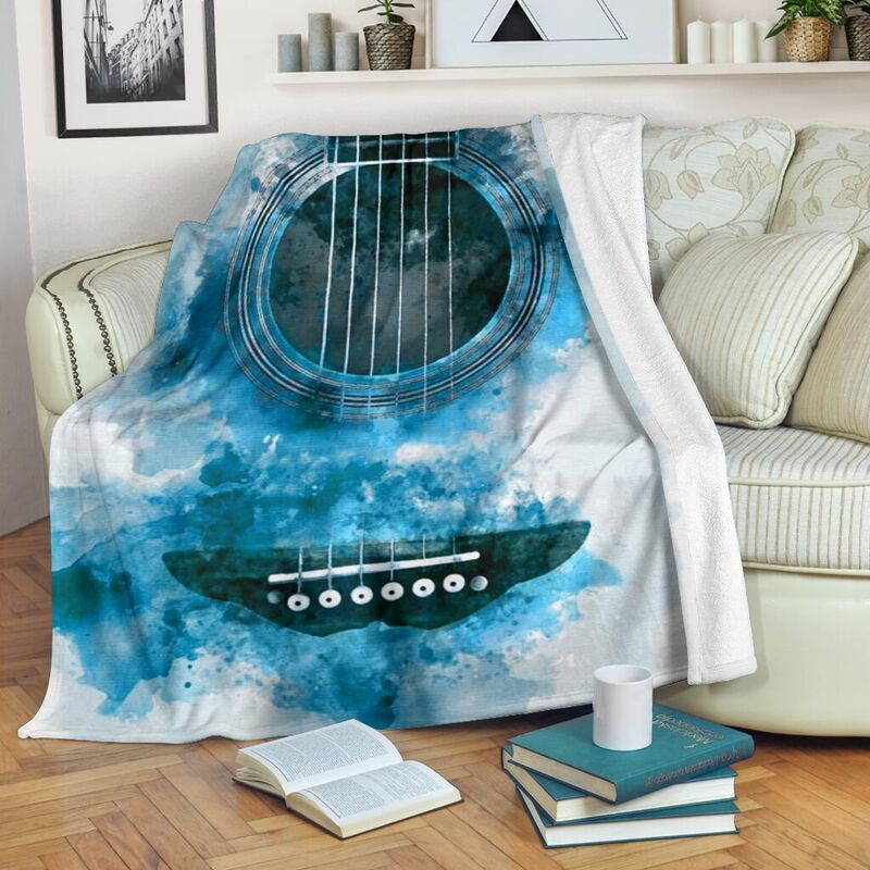 guitar watercolor painting background blanket@_springlifepro_guitar5s75@premium-blanket Guitar Watercolor Painting Background Blanket Fleece Blanket, Personalized Gifts, Custom Blanket 603912