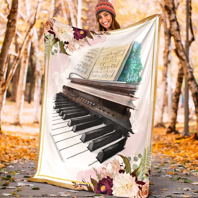 Piano-Flower-Wattercolor-Blanket_Piano-Flower-Wattercolor-Blanket-Fleece-Blanket-Personalized-Gifts-Custom-Blanket_4_20200723 Piano Flower Wattercolor Blanket@_springlifepro_pianoflow205e@premium-blanket Piano Flower Wattercolor Blanket Fleece Blanket, Personalized Gifts, Custom Blanket 600916