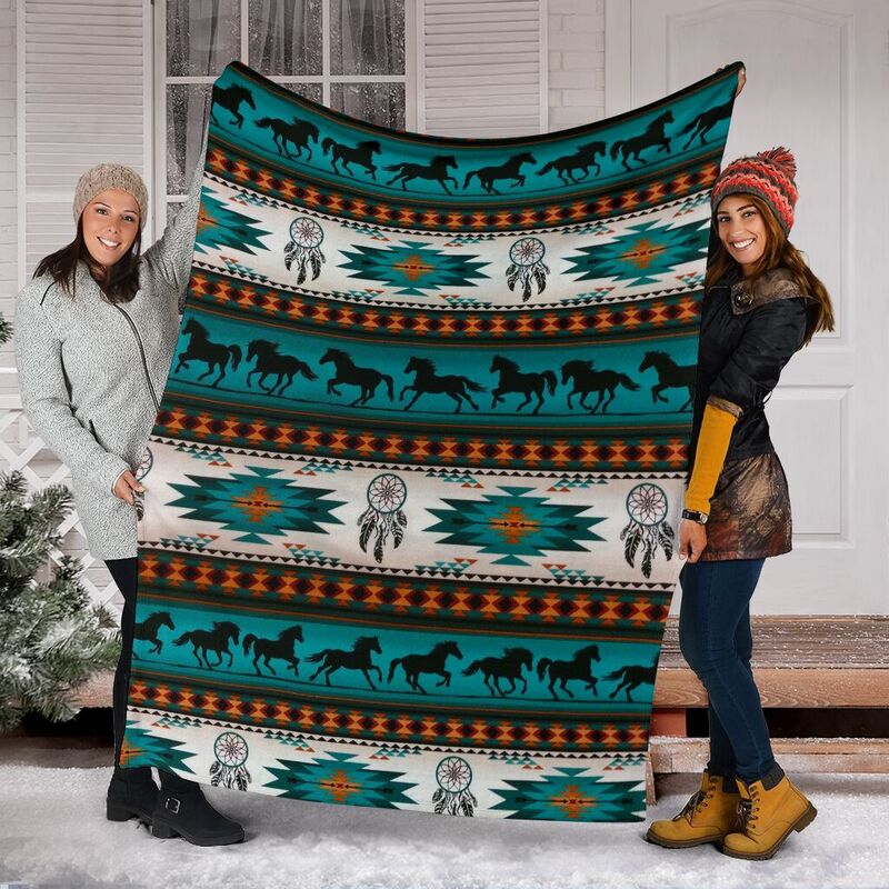 HORSE BOHO VINTAGE PRE BLANKET@_animalaholic_HOR1V21@premium-blanket Horse Boho Vintage Pre Blanket Fleece Blanket, Personalized Gifts, Custom Blanket 596723