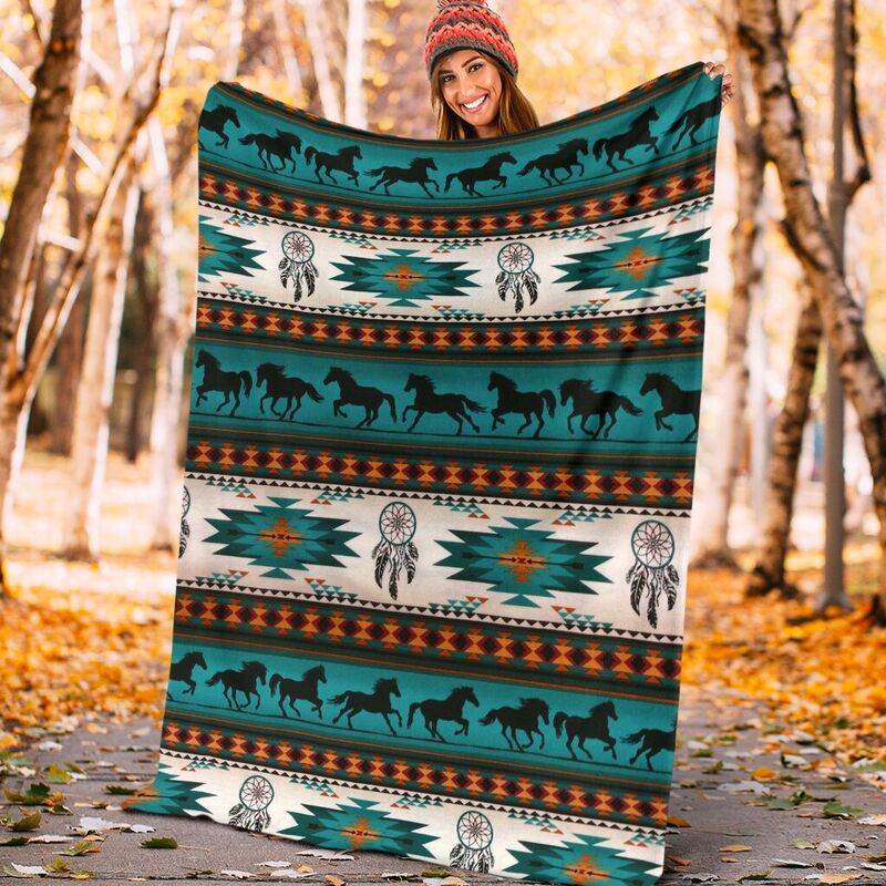 HORSE BOHO VINTAGE PRE BLANKET@_animalaholic_HOR1V21@premium-blanket Horse Boho Vintage Pre Blanket Fleece Blanket, Personalized Gifts, Custom Blanket 596721