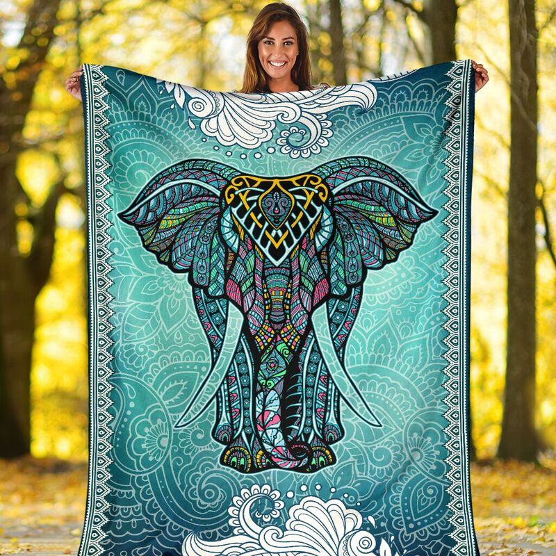Elephant Mandala Art Color Blanket@_animallovepro_DGFHFGH@premium-blanket Elephant Mandala Art Color Blanket Fleece Blanket, Personalized Gifts, Custom Blanket 596442