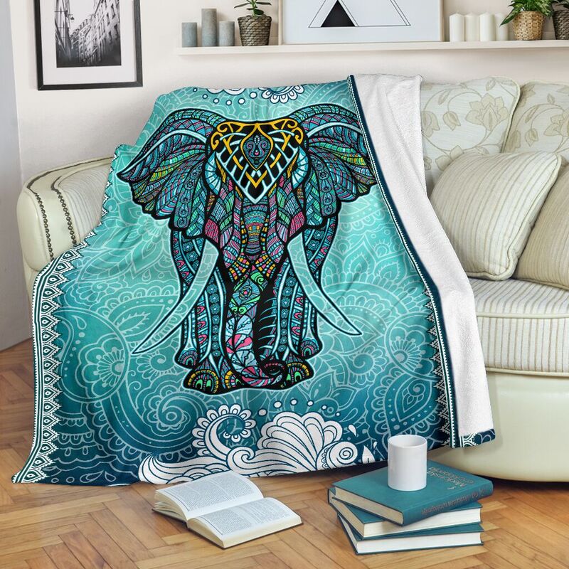 Elephant Mandala Art Color Blanket@_animallovepro_DGFHFGH@premium-blanket Elephant Mandala Art Color Blanket Fleece Blanket, Personalized Gifts, Custom Blanket 596438