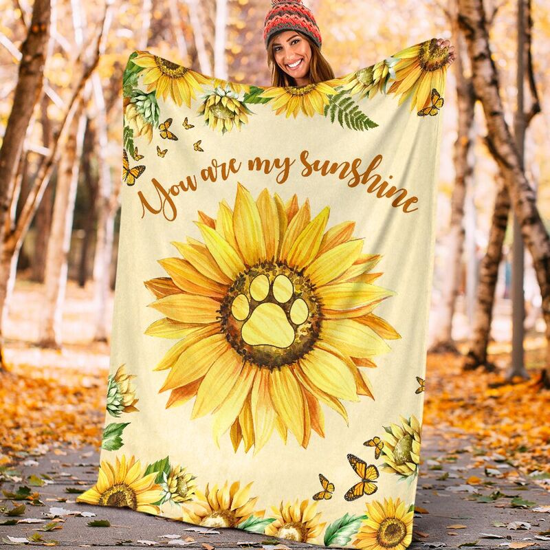 dog paw sunflower butterfly watercolor blanket_TTA@_animallovepro_dog3264552g@premium-blanket Dog Paw Sunflower Butterfly Watercolor Blanket_Tta Fleece Blanket, Personalized Gifts, Custom Blanket 593775