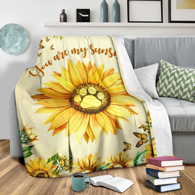 dog paw sunflower butterfly watercolor blanket_TTA@_animallovepro_dog3264552g@premium-blanket Dog Paw Sunflower Butterfly Watercolor Blanket_Tta Fleece Blanket, Personalized Gifts, Custom Blanket 593774