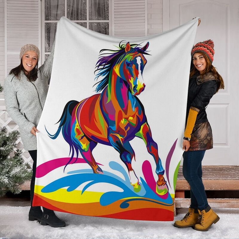 horse color painting blanket@_animallovepro_horse75873@premium-blanket Horse Color Painting Blanket Fleece Blanket, Personalized Gifts, Custom Blanket 591738