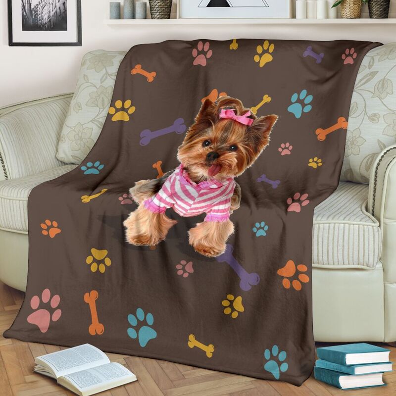 Yorkshire terrier brown blanket and color decor@_shoesnp_dt_3_Yorkshire_terrier_brown_blanket_and_color_decor@premium-blanket Yorkshire Terrier Brown Blanket And Color Decor Fleece Blanket, Personalized Gifts, Custom Blanket 591656