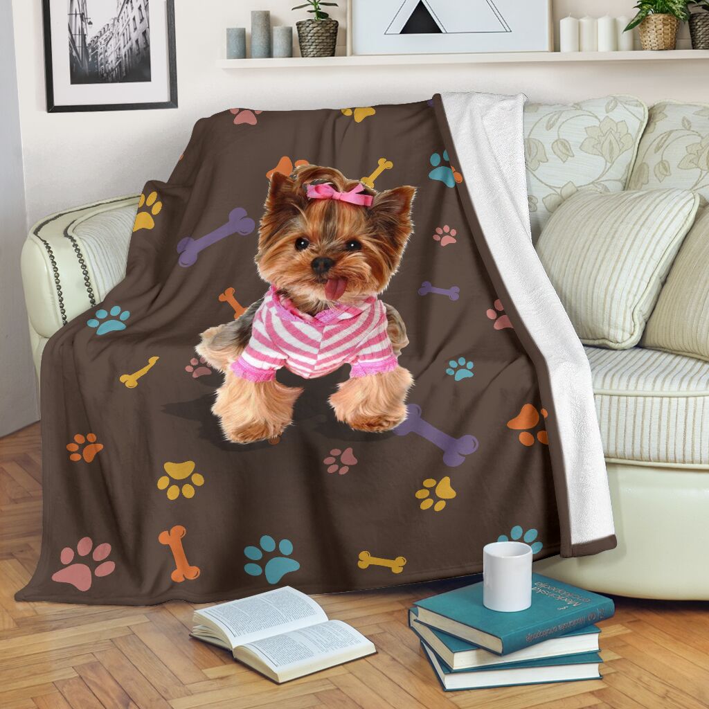 Yorkshire terrier brown blanket and color decor@_shoesnp_dt_3_Yorkshire_terrier_brown_blanket_and_color_decor@premium-blanket Yorkshire Terrier Brown Blanket And Color Decor Fleece Blanket, Personalized Gifts, Custom Blanket 591654