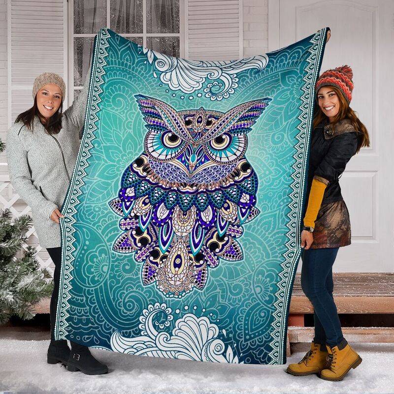 Owl Mandala Art Color Blanket@_animallovepro_fhkj@premium-blanket Owl Mandala Art Color Blanket Fleece Blanket, Personalized Gifts, Custom Blanket 591504