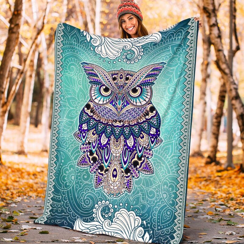Owl Mandala Art Color Blanket@_animallovepro_fhkj@premium-blanket Owl Mandala Art Color Blanket Fleece Blanket, Personalized Gifts, Custom Blanket 591502