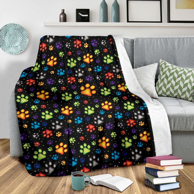 Dog Paw color pattern Blanket SKY@_animallovepro_dogpwpt@premium-blanket Dog Paw Color Pattern Blanket Sky Fleece Blanket, Personalized Gifts, Custom Blanket 591150