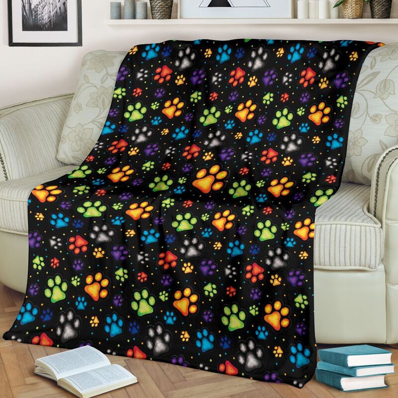 Dog Paw color pattern Blanket SKY@_animallovepro_dogpwpt@premium-blanket Dog Paw Color Pattern Blanket Sky Fleece Blanket, Personalized Gifts, Custom Blanket 591149