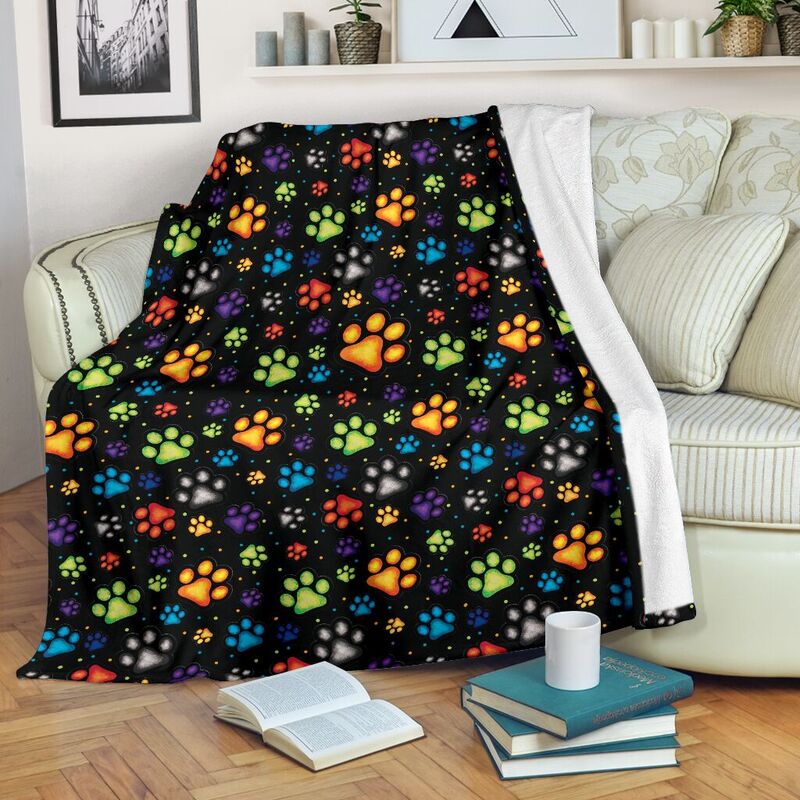 Dog Paw color pattern Blanket SKY@_animallovepro_dogpwpt@premium-blanket Dog Paw Color Pattern Blanket Sky Fleece Blanket, Personalized Gifts, Custom Blanket 591148