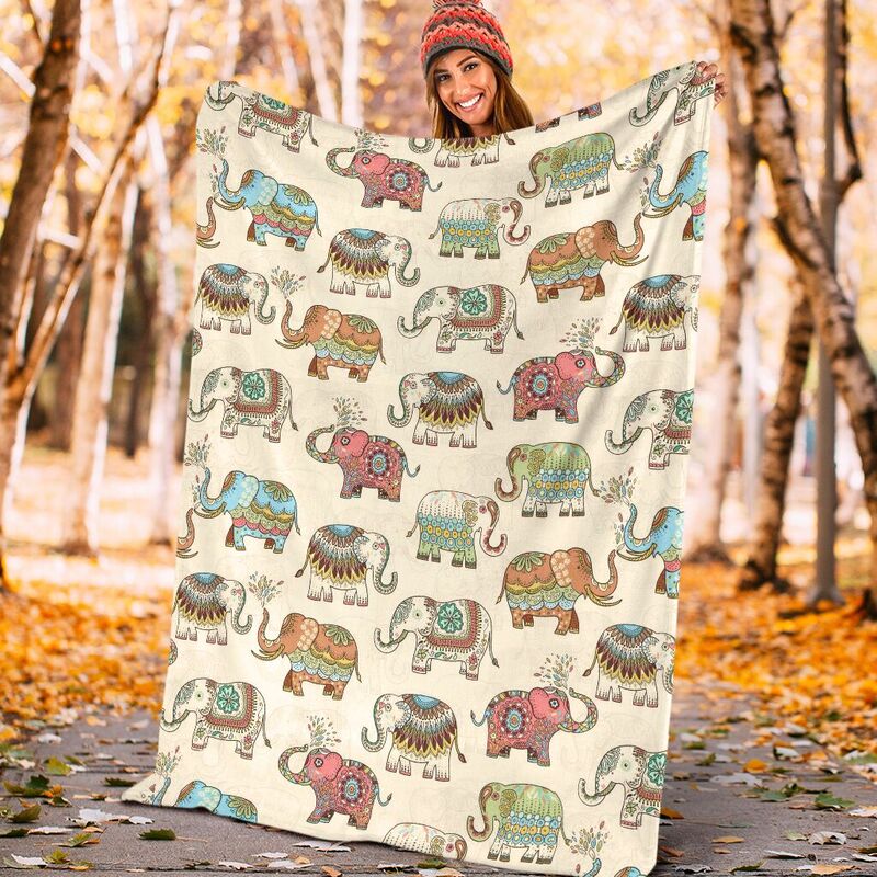 Lucky Elephant patterns vintage Blanket SKY@_animallovepro_luelebl0930@premium-blanket Lucky Elephant Patterns Vintage Blanket Sky Fleece Blanket, Personalized Gifts, Custom Blanket 590814