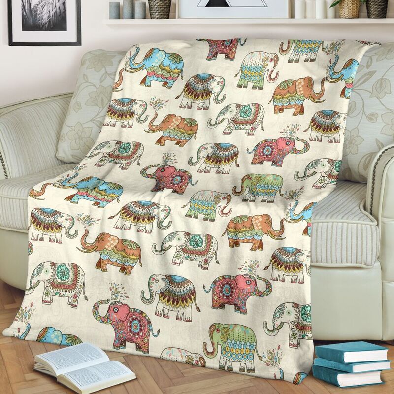 Lucky Elephant patterns vintage Blanket SKY@_animallovepro_luelebl0930@premium-blanket Lucky Elephant Patterns Vintage Blanket Sky Fleece Blanket, Personalized Gifts, Custom Blanket 590812