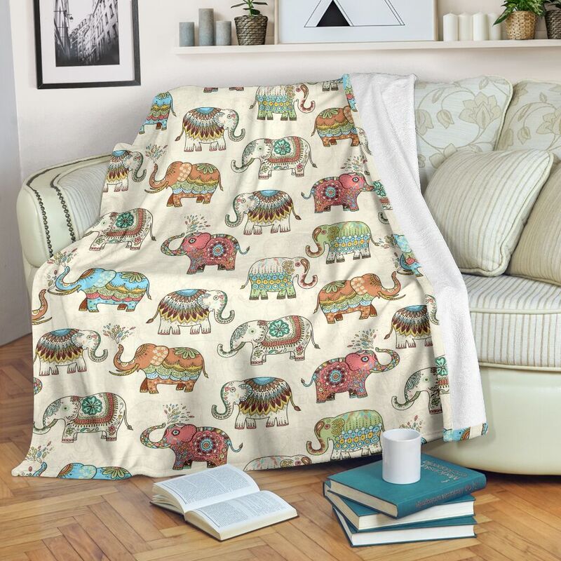 Lucky Elephant patterns vintage Blanket SKY@_animallovepro_luelebl0930@premium-blanket Lucky Elephant Patterns Vintage Blanket Sky Fleece Blanket, Personalized Gifts, Custom Blanket 590811