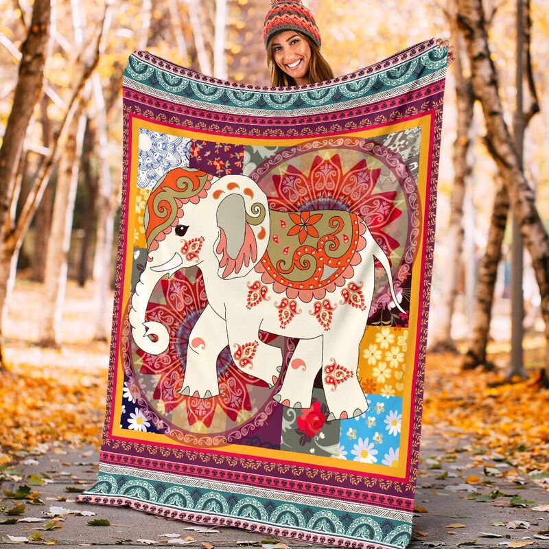 Elephant Vintage square Blanket@_animallovepro_elebla6374@premium-blanket Elephant Vintage Square Blanket Fleece Blanket, Personalized Gifts, Custom Blanket 589743
