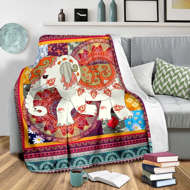 Elephant Vintage square Blanket@_animallovepro_elebla6374@premium-blanket Elephant Vintage Square Blanket Fleece Blanket, Personalized Gifts, Custom Blanket 589742