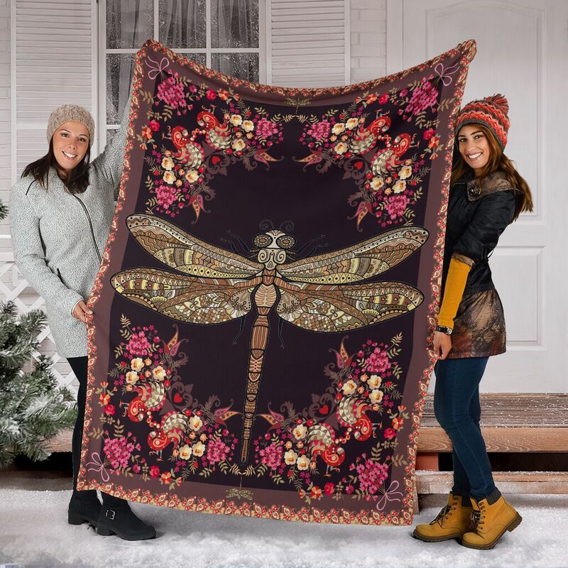 dragonfly pattern vintage blanket@_shoesnp_lt_8_dragonfly_pattern_vintage_blanket@premium-blanket Dragonfly Pattern Vintage Blanket Fleece Blanket, Personalized Gifts, Custom Blanket 588952