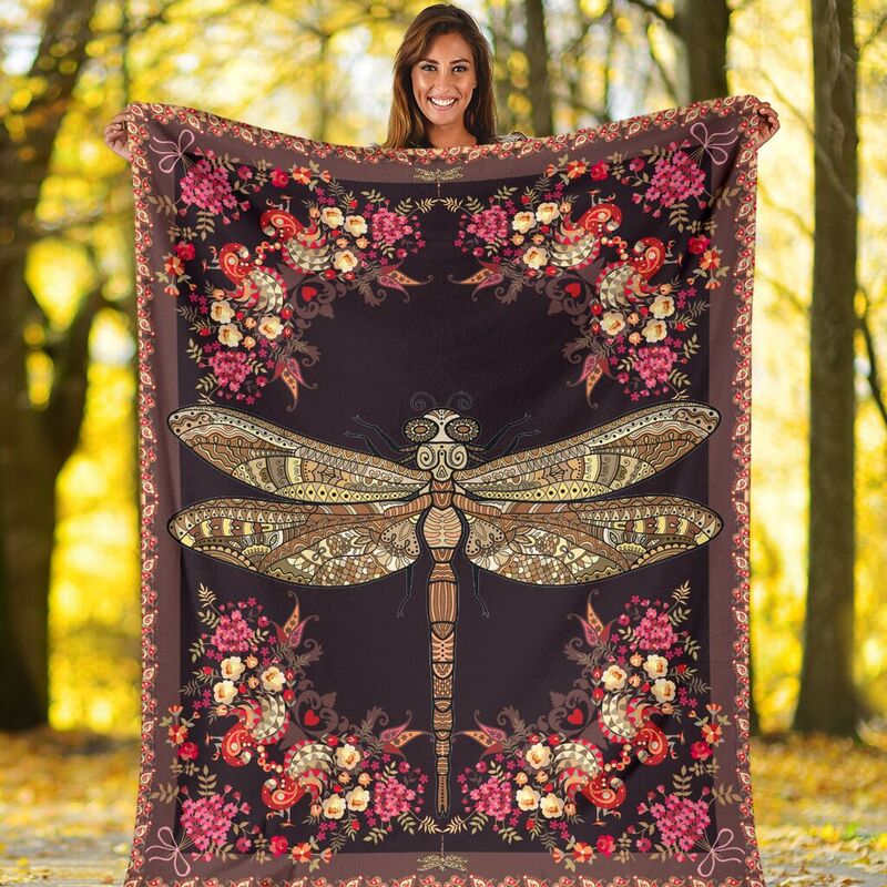 dragonfly pattern vintage blanket@_shoesnp_lt_8_dragonfly_pattern_vintage_blanket@premium-blanket Dragonfly Pattern Vintage Blanket Fleece Blanket, Personalized Gifts, Custom Blanket 588951