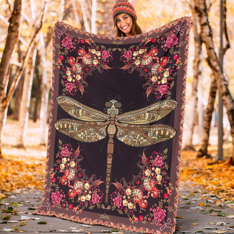 dragonfly pattern vintage blanket@_shoesnp_lt_8_dragonfly_pattern_vintage_blanket@premium-blanket Dragonfly Pattern Vintage Blanket Fleece Blanket, Personalized Gifts, Custom Blanket 588950