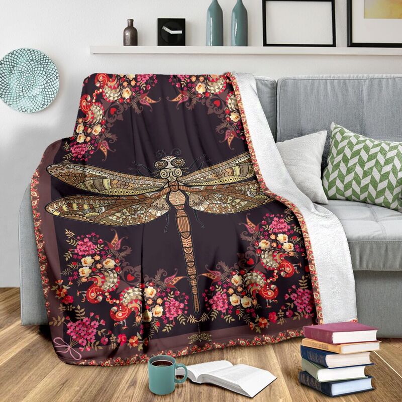 dragonfly pattern vintage blanket@_shoesnp_lt_8_dragonfly_pattern_vintage_blanket@premium-blanket Dragonfly Pattern Vintage Blanket Fleece Blanket, Personalized Gifts, Custom Blanket 588949