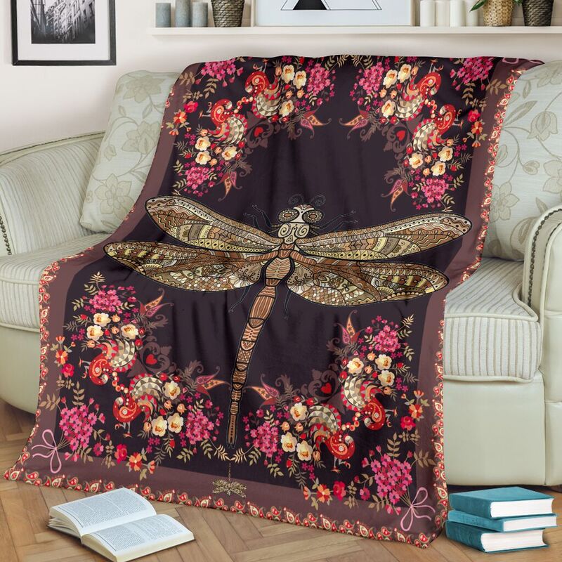 dragonfly pattern vintage blanket@_shoesnp_lt_8_dragonfly_pattern_vintage_blanket@premium-blanket Dragonfly Pattern Vintage Blanket Fleece Blanket, Personalized Gifts, Custom Blanket 588948