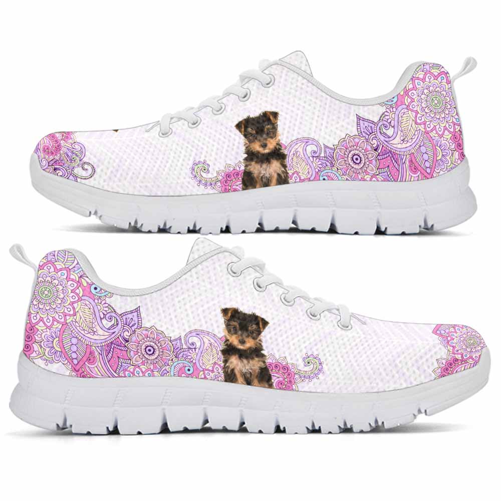 SS-W-Dog-PastelMandalaBack-Yorkie-68@ Sneakers Pastel Mandala Back Yorkie 68 Mens Womens Yorkie Shoes. Yorkie Dog Shoes for Men Women. Sneakers Gift for Dog Lovers. Yorkshire Terrier. Pastel Mandala Dog Mom Dad Custom Shoes. 620063