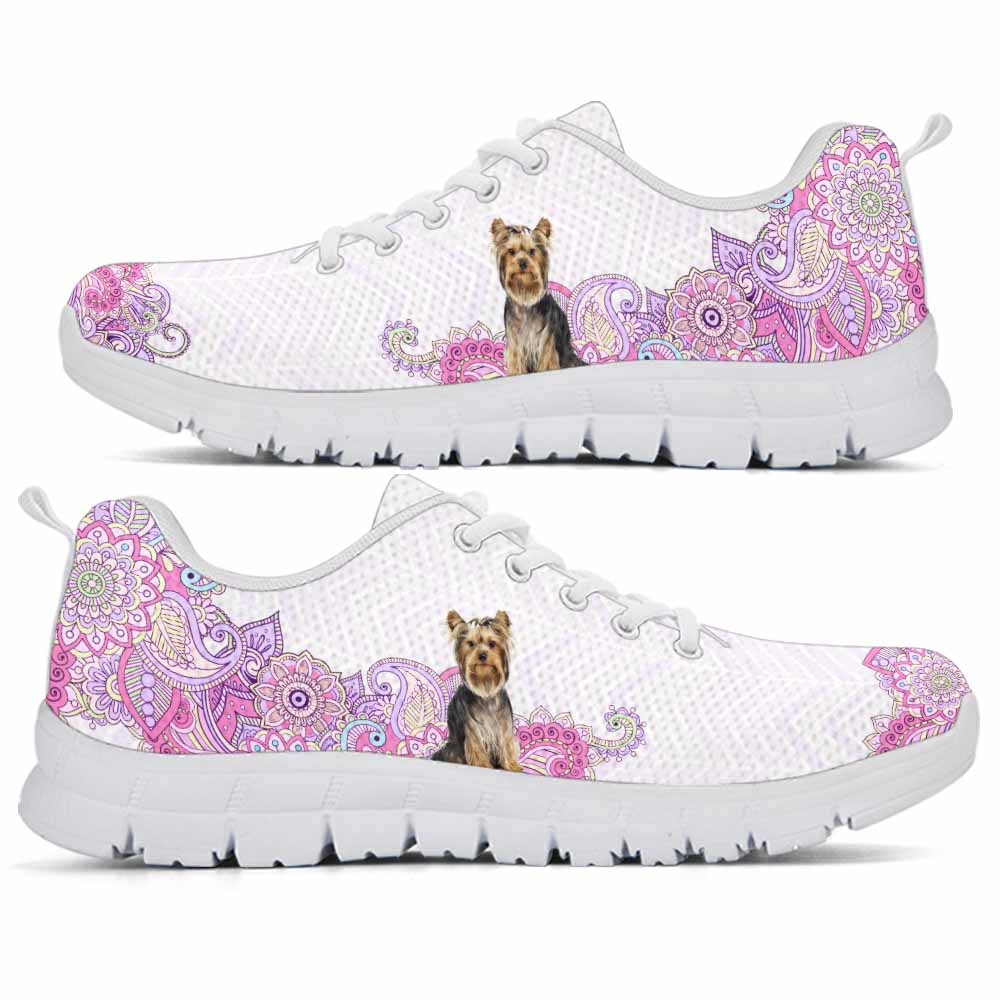 SS-W-Dog-PastelMandalaBack-Yorkie-67@ Sneakers Pastel Mandala Back Yorkie 67 Mens Womens Yorkie Shoes. Yorkie Dog Shoes for Men Women. Sneakers Gift for Dog Lovers. Yorkshire Terrier. Pastel Mandala Dog Mom Dad Custom Shoes. 620001