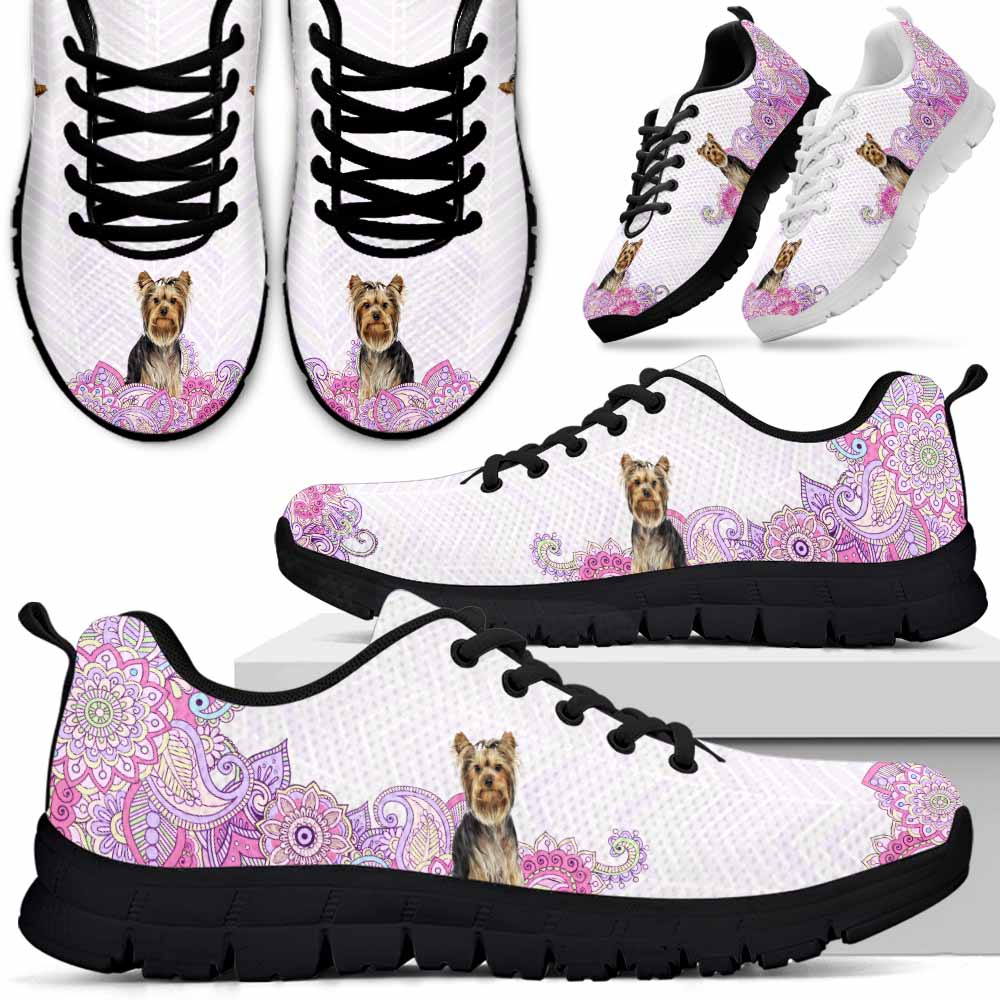 SS-W-Dog-PastelMandalaBack-Yorkie-67@ Sneakers Pastel Mandala Back Yorkie 67 Mens Womens Yorkie Shoes. Yorkie Dog Shoes for Men Women. Sneakers Gift for Dog Lovers. Yorkshire Terrier. Pastel Mandala Dog Mom Dad Custom Shoes. 619999