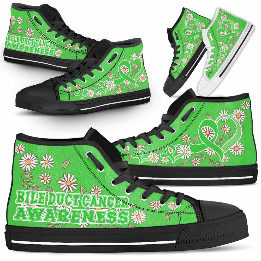 HTS-U-Awareness-DaisyRibbonColorfulBG-Bile_Duct_Cancer-6@ Daisy Ribbon Colorful BG Bile Duct Cancer 6-Bile Duct Cancer Awareness Daisy Ribbon High Top Shoes Women Men. Fighter Survivor Gift.