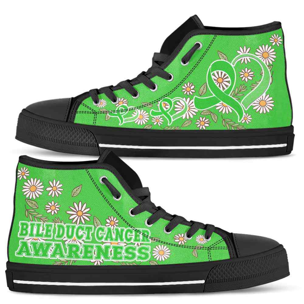 HTS-U-Awareness-DaisyRibbonColorfulBG-Bile_Duct_Cancer-6@ Daisy Ribbon Colorful BG Bile Duct Cancer 6-Bile Duct Cancer Awareness Daisy Ribbon High Top Shoes Women Men. Fighter Survivor Gift.