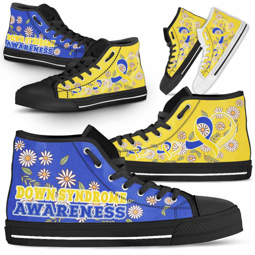 HTS-U-Awareness-DaisyRibbonColorfulBG-Down_Syndrome-18_Down-Syndrome-Awareness-Daisy-Ribbon-High-Top-Shoes-Women-Men-Fighter-Survivor-Gift-_1_20200817 HTS-U-Awareness-DaisyRibbonColorfulBG-Down_Syndrome-18@ Daisy Ribbon Colorful BG Down Syndrome 18-Down Syndrome Awareness Daisy Ribbon High Top Shoes Women Men. Fighter Survivor Gift.