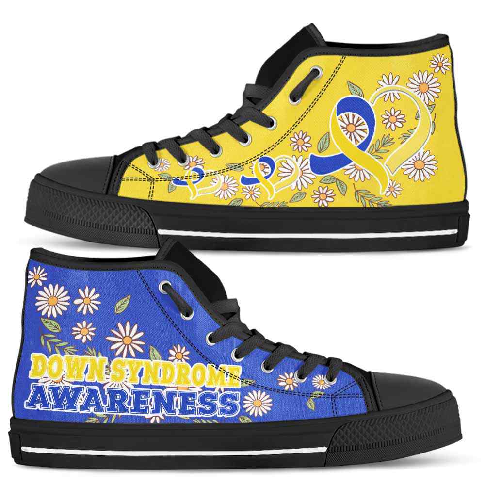 HTS-U-Awareness-DaisyRibbonColorfulBG-Down_Syndrome-18_Down-Syndrome-Awareness-Daisy-Ribbon-High-Top-Shoes-Women-Men-Fighter-Survivor-Gift-_2_20200817 HTS-U-Awareness-DaisyRibbonColorfulBG-Down_Syndrome-18@ Daisy Ribbon Colorful BG Down Syndrome 18-Down Syndrome Awareness Daisy Ribbon High Top Shoes Women Men. Fighter Survivor Gift.