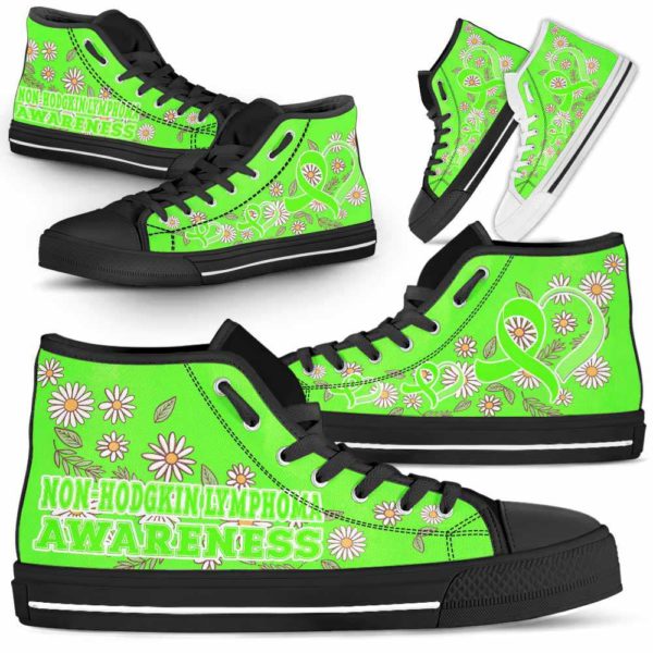 HTS-U-Awareness-DaisyRibbonColorfulBG-Non-Hodgkin_Lymphoma-31@ Daisy Ribbon Colorful BG Non-Hodgkin Lymphoma 31-Non-Hodgkin Lymphoma Awareness Daisy Ribbon High Top Shoes Women Men. Fighter Survivor Gift.