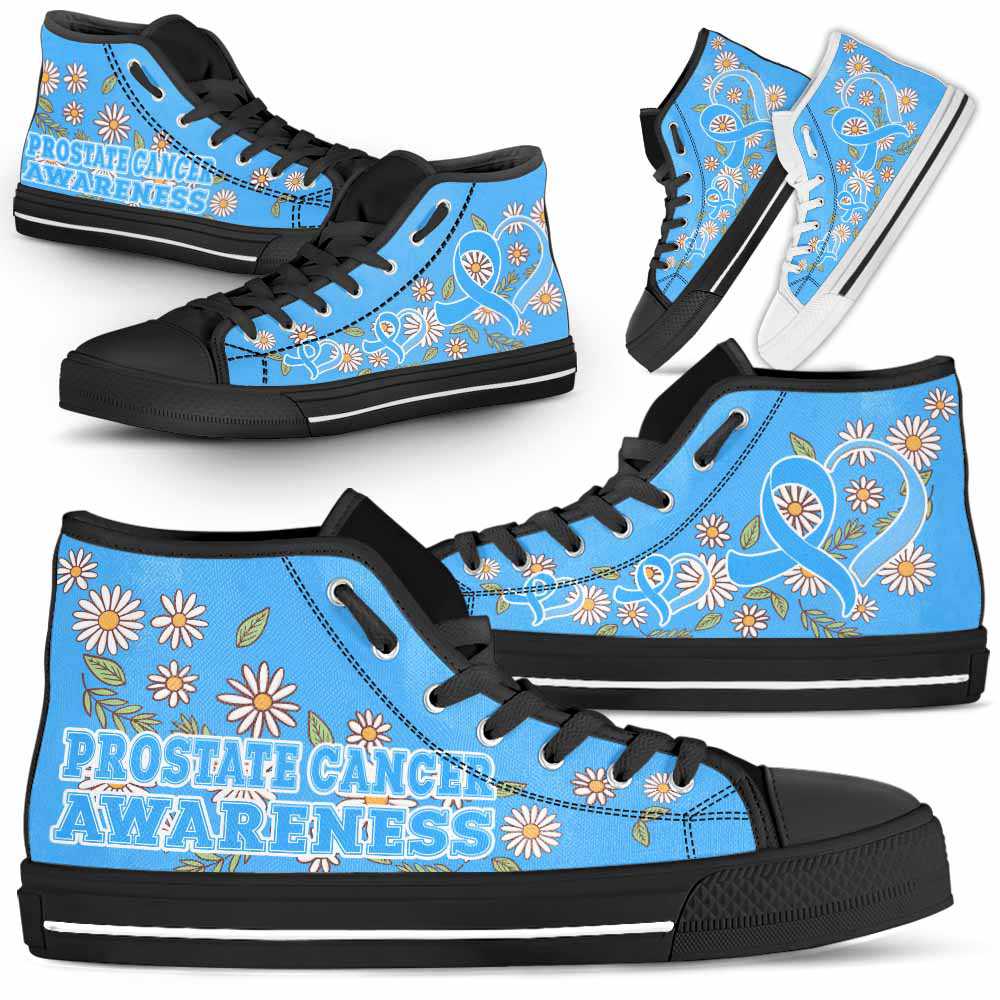HTS-U-Awareness-DaisyRibbonColorfulBG-Prostate_Cancer-34@ Daisy Ribbon Colorful BG Prostate Cancer 34-Prostate Cancer Awareness Daisy Ribbon High Top Shoes Women Men. Fighter Survivor Gift.