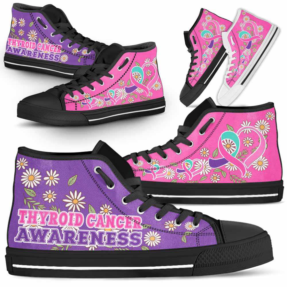 HTS-U-Awareness-DaisyRibbonColorfulBG-Thyroid_Cancer-41_Thyroid-Cancer-Awareness-Daisy-Ribbon-High-Top-Shoes-Women-Men-Fighter-Survivor-Gift-_1_20200817 HTS-U-Awareness-DaisyRibbonColorfulBG-Thyroid_Cancer-41@ Daisy Ribbon Colorful BG Thyroid Cancer 41-Thyroid Cancer Awareness Daisy Ribbon High Top Shoes Women Men. Fighter Survivor Gift.