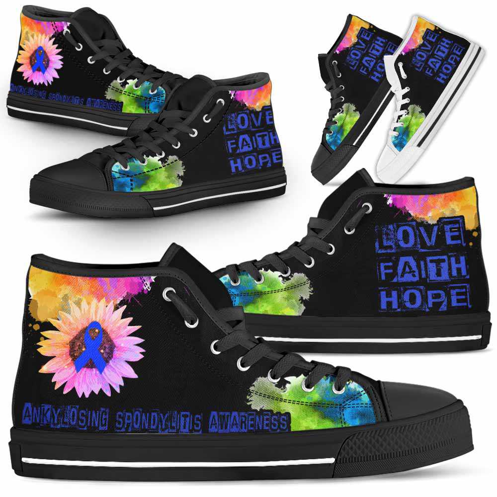 HTS-U-Awareness-LoveFaithHopeWatercolor-Ankylosing_Spondylitis-3@ Love Faith Hope Watercolor Ankylosing Spondylitis 3-Ankylosing Spondylitis Awareness Ribbon Watercolor High Top Shoes. Faith Hope Fighter Survivor Gift.
