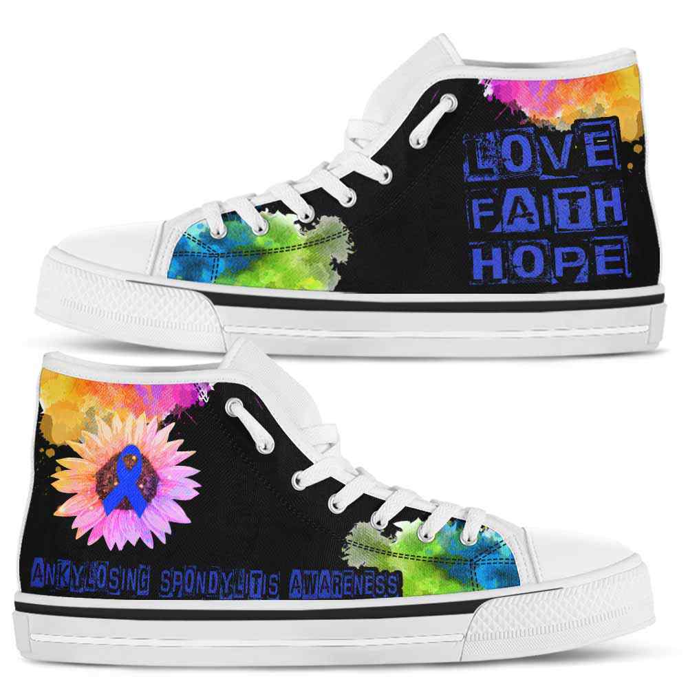 HTS-U-Awareness-LoveFaithHopeWatercolor-Ankylosing_Spondylitis-3@ Love Faith Hope Watercolor Ankylosing Spondylitis 3-Ankylosing Spondylitis Awareness Ribbon Watercolor High Top Shoes. Faith Hope Fighter Survivor Gift.
