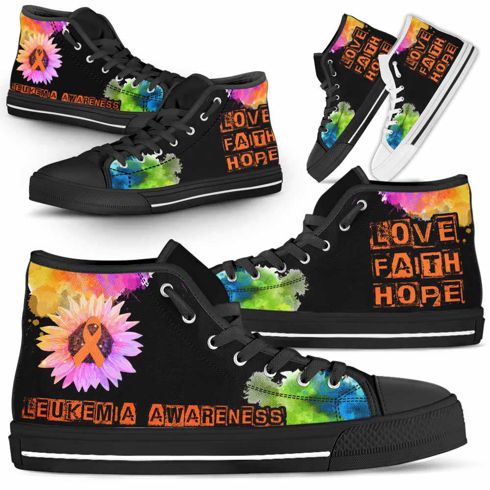 HTS-U-Awareness-LoveFaithHopeWatercolor-Leukemia-25@ Love Faith Hope Watercolor Leukemia 25-Leukemia Awareness Ribbon Watercolor High Top Shoes. Faith Hope Love Fighter Survivor Gift.