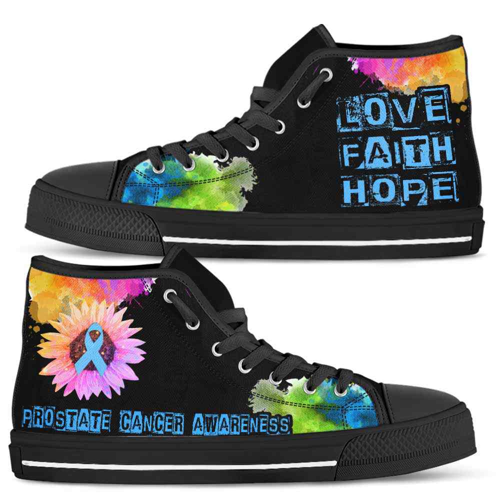 HTS-U-Awareness-LoveFaithHopeWatercolor-Prostate_Cancer-34@ Love Faith Hope Watercolor Prostate Cancer 34-Prostate Cancer Awareness Ribbon Watercolor High Top Shoes. Faith Hope Love Fighter Survivor Gift.
