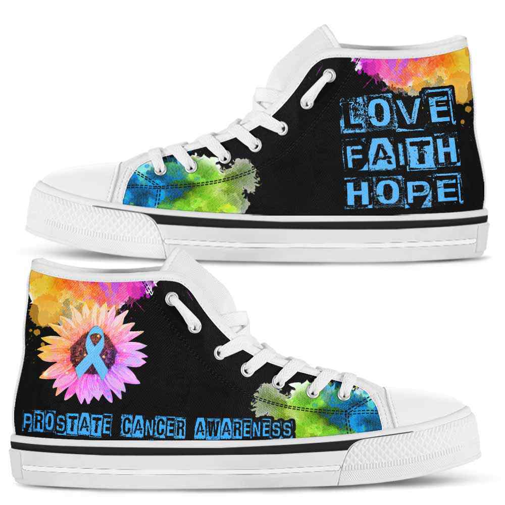 HTS-U-Awareness-LoveFaithHopeWatercolor-Prostate_Cancer-34@ Love Faith Hope Watercolor Prostate Cancer 34-Prostate Cancer Awareness Ribbon Watercolor High Top Shoes. Faith Hope Love Fighter Survivor Gift.