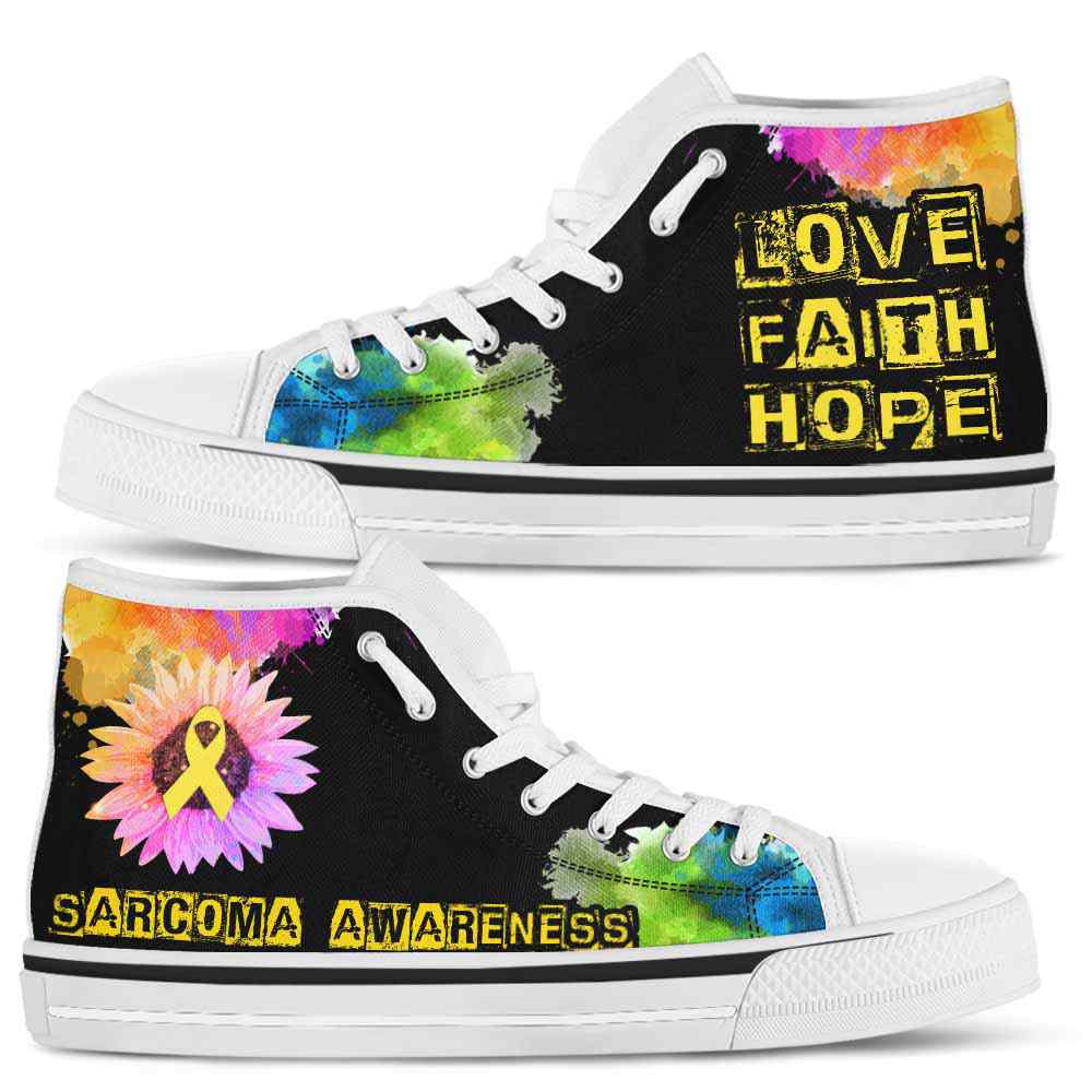 HTS-U-Awareness-LoveFaithHopeWatercolor-Sarcoma-38@ Love Faith Hope Watercolor Sarcoma 38-Sarcoma Awareness Ribbon Watercolor High Top Shoes. Faith Hope Love Fighter Survivor Gift.