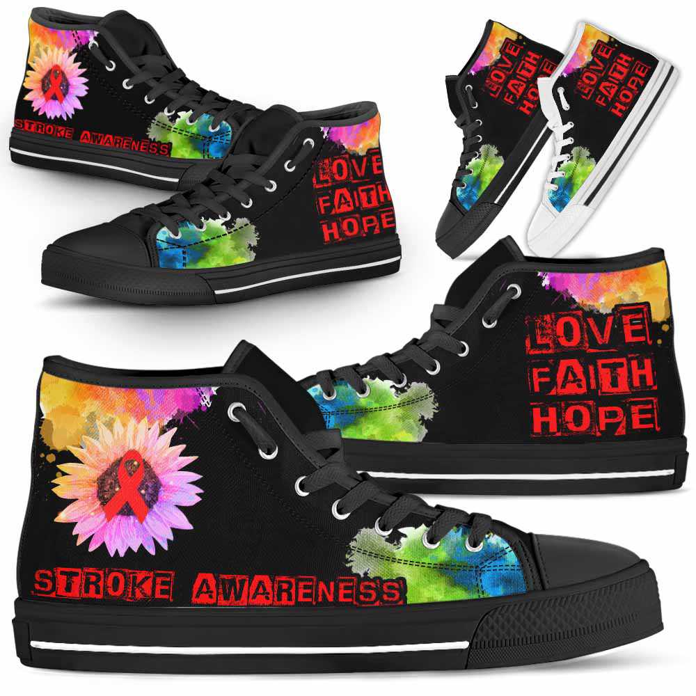 HTS-U-Awareness-LoveFaithHopeWatercolor-Stroke-39@ Love Faith Hope Watercolor Stroke 39-Stroke Awareness Ribbon Watercolor High Top Shoes. Faith Hope Love Fighter Survivor Gift.